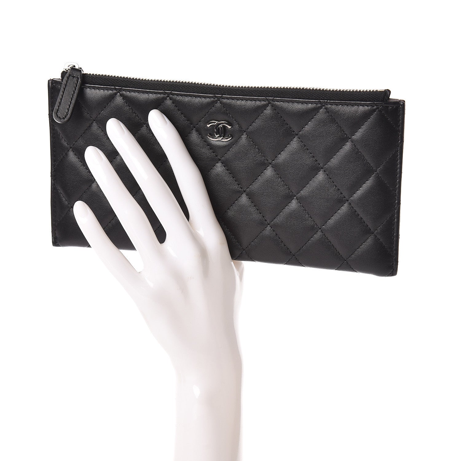Chanel Lambskin Quilted Zip Pouch Black 2 of 8