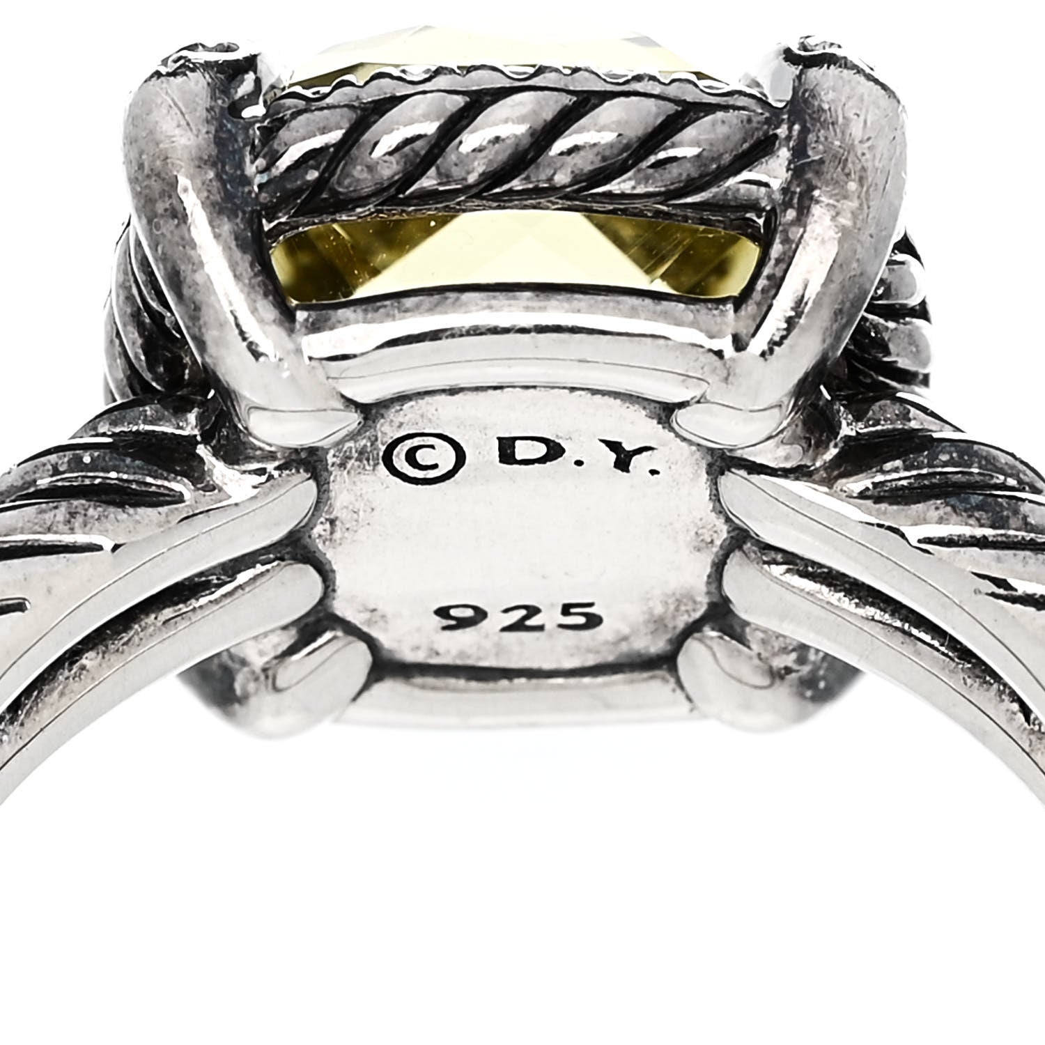David Yurman Sterling Silver Diamond Lemon Citrine 9mm Chatelaine Pave Bezel Ring 50 5.5 5 of 5