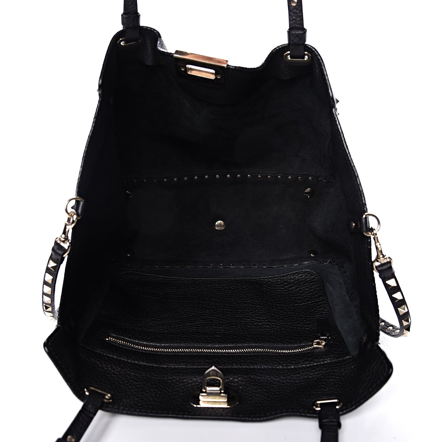 Pebbled Calfskin Medium Rockstud Tote Black