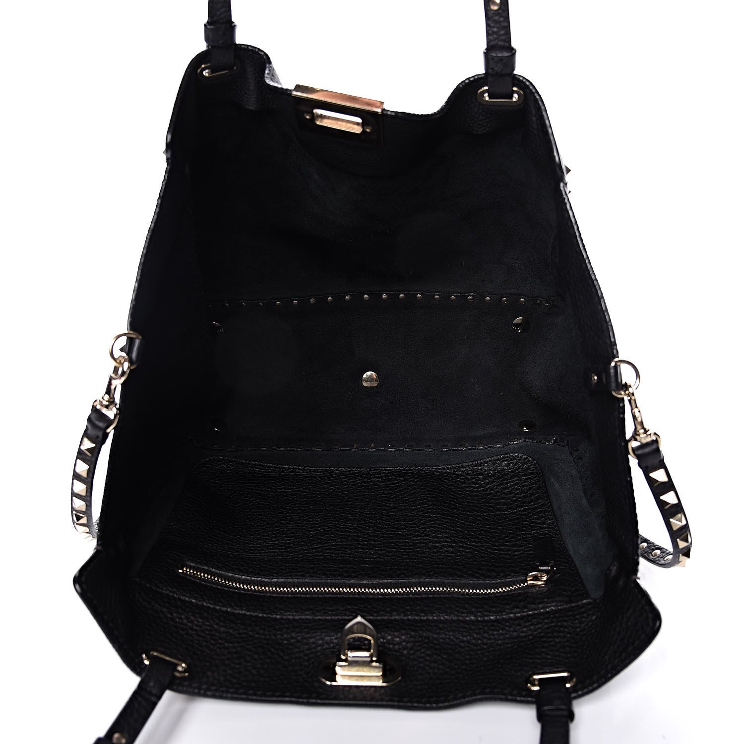 Valentino Garavani Pebbled Calfskin Medium Rockstud Tote Black 5 of 10