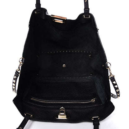 Valentino Garavani Pebbled Calfskin Medium Rockstud Tote Black 5 of 10