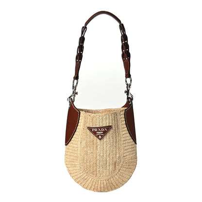 Prada Raffia Vitello Small Hobo Naturale Cognac 1 of 8