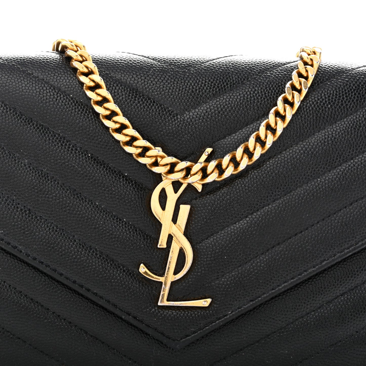 Grain De Poudre Matelasse Chevron Monogram Chain Wallet Black