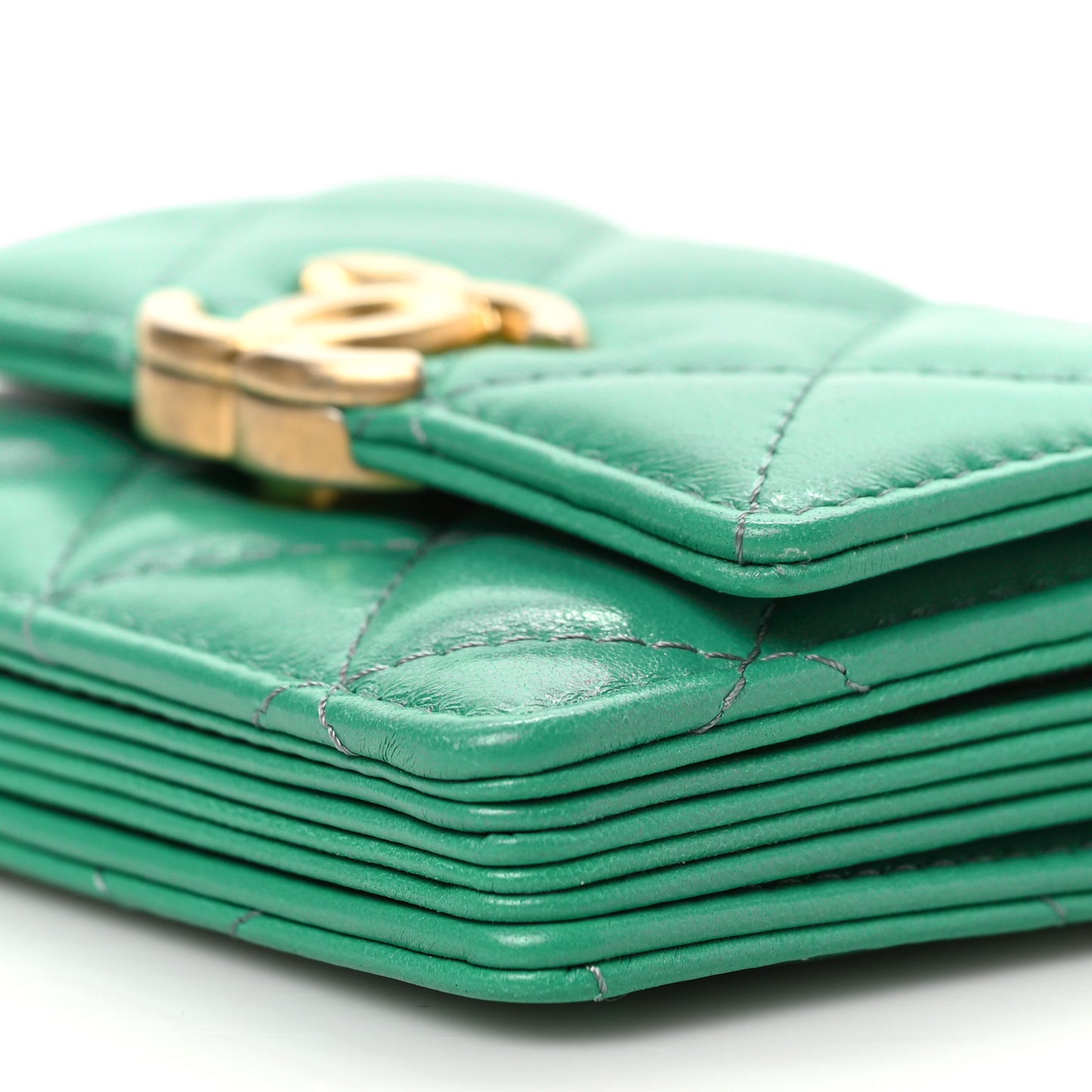 Lambskin Quilted Clutch With Chain Green