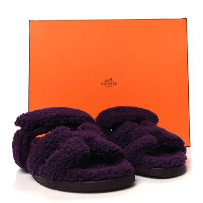 Hermes Woolskin Womens Chypre Sandals 38 Violet Fonce 8 of 8