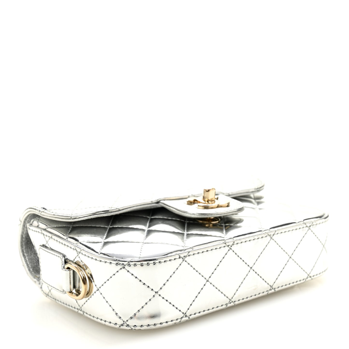 Mirror Calfskin Metallic Calfskin Quilted Hollywood Boulevard Mini Flap With Star Coin Purse Silver