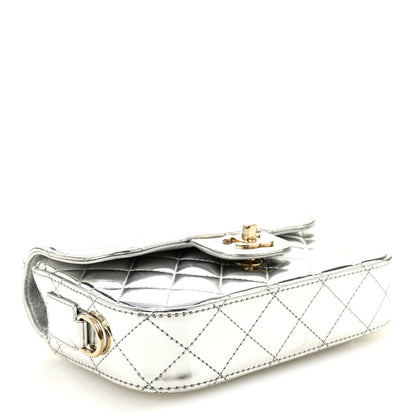 Chanel Mirror Calfskin Metallic Calfskin Quilted Hollywood Boulevard Mini Flap With Star Coin Purse Silver 4 of 10