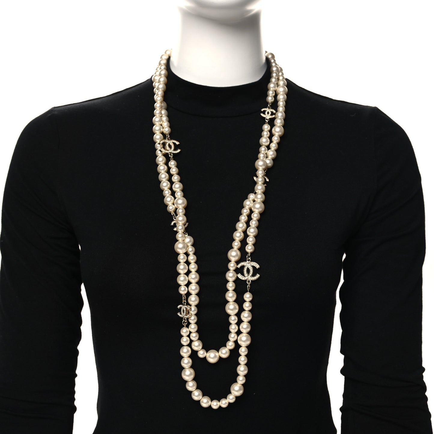 Pearl Multistrand CC Long Necklace Pearly White