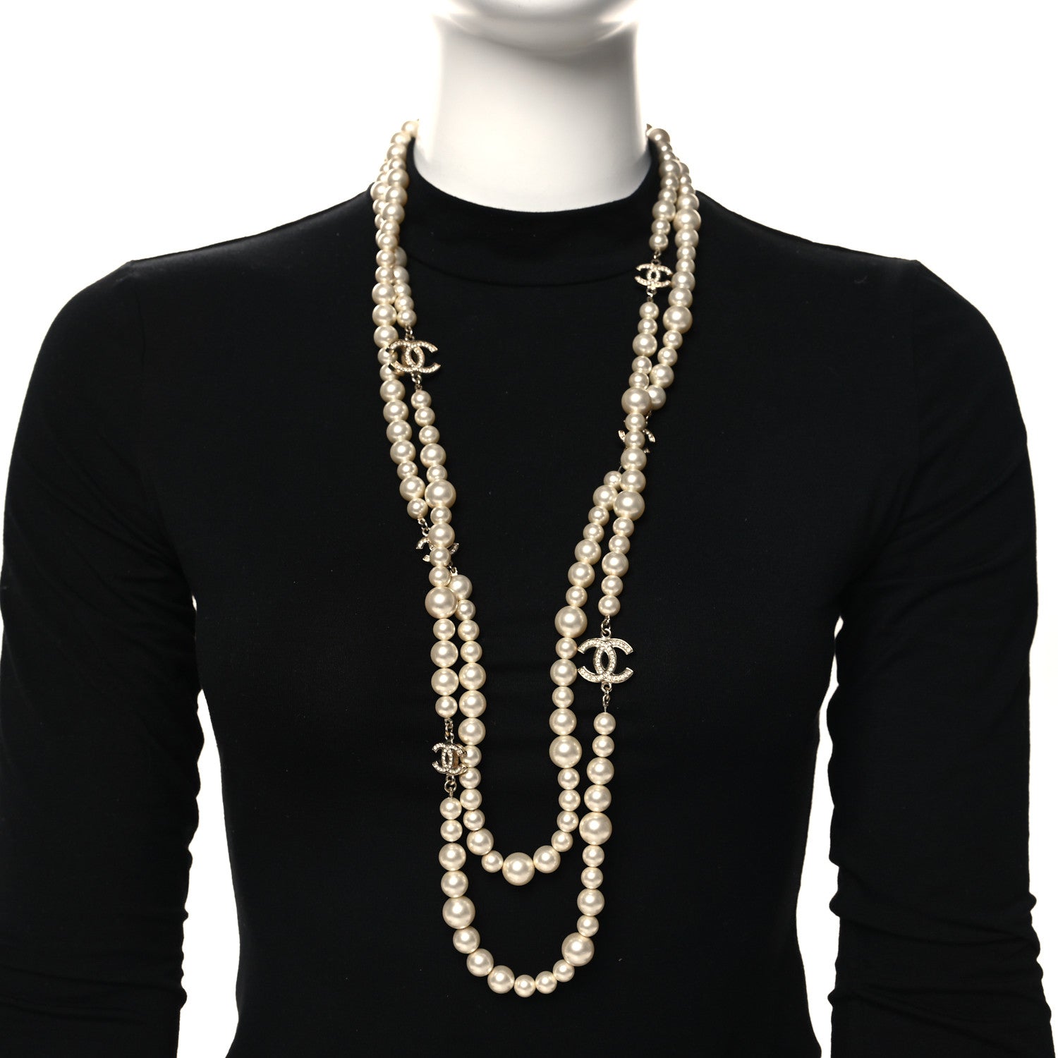 Chanel Pearl Multistrand CC Long Necklace Pearly White 2 of 6