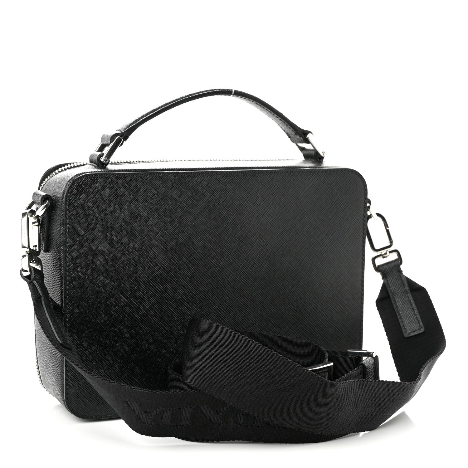 Prada Saffiano Travel Medium Brique Crossbody Bag Black 3 of 9