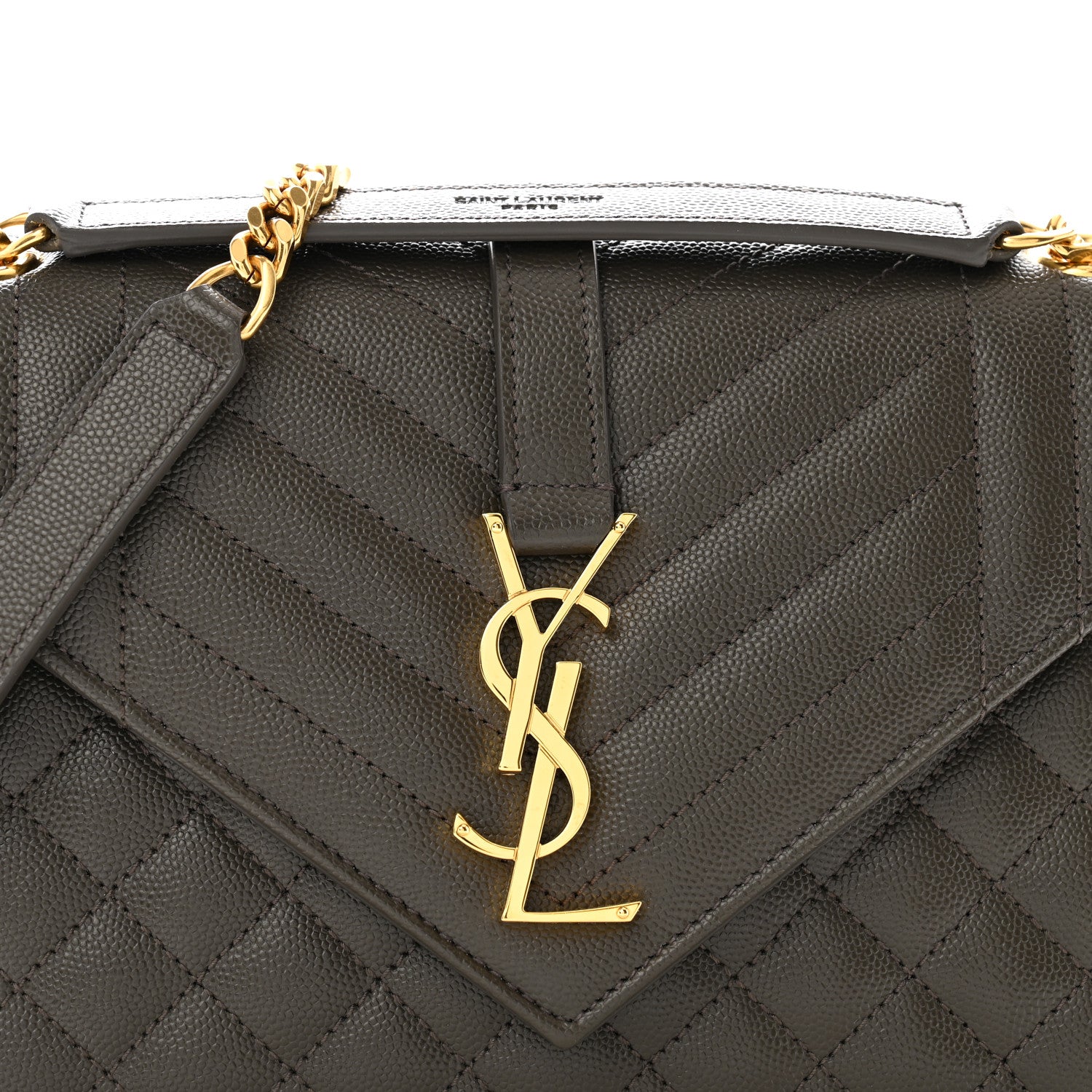 Saint Laurent Grain De Poudre Textured Mixed Matelasse Medium Triquilt Monogram Satchel Vert Fonce 8 of 11