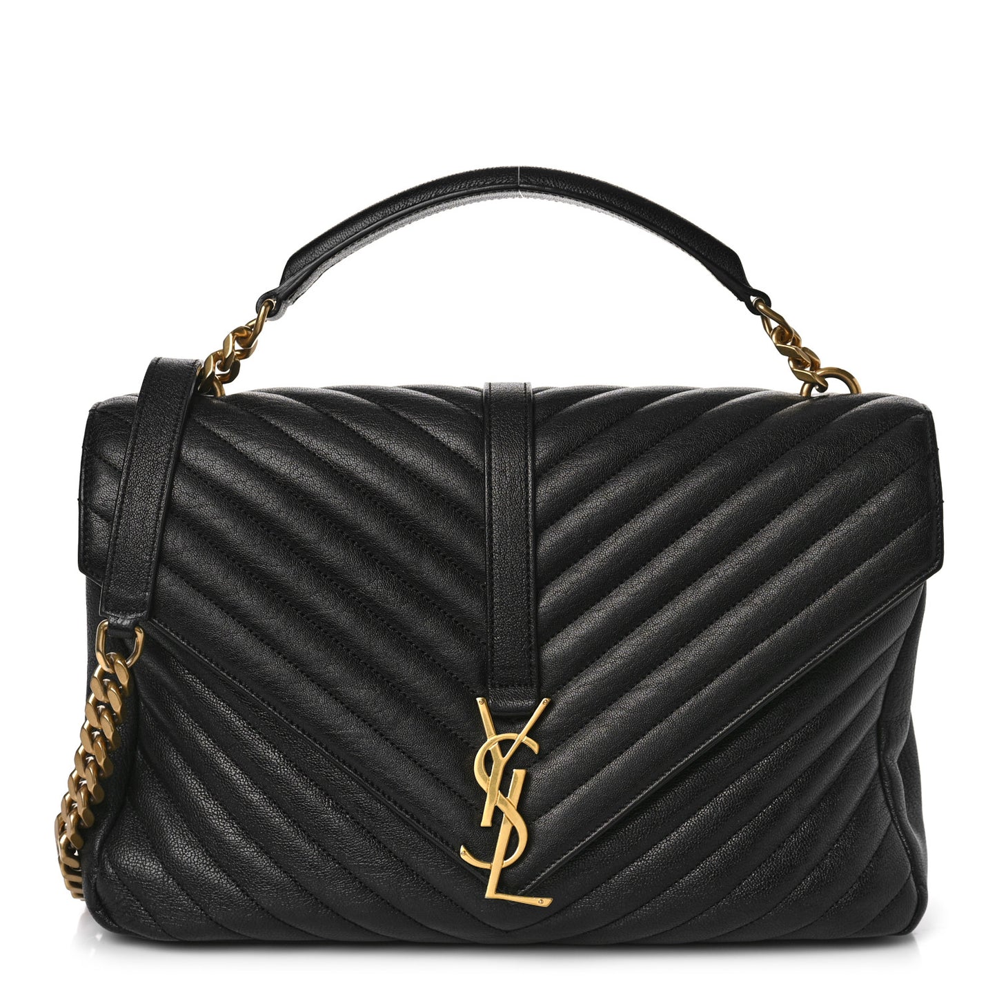 Sheepskin Matelasse Chevron Monogram Large College Satchel Black