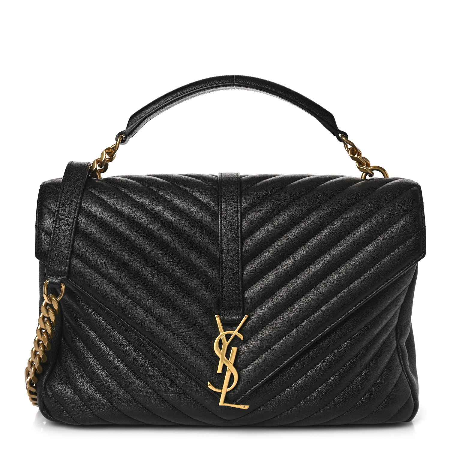 Saint Laurent Sheepskin Matelasse Chevron Monogram Large College Satchel Black 1 of 8