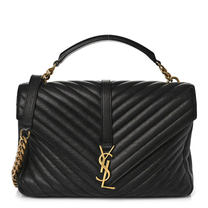 Saint Laurent Sheepskin Matelasse Chevron Monogram Large College Satchel Black 1 of 8