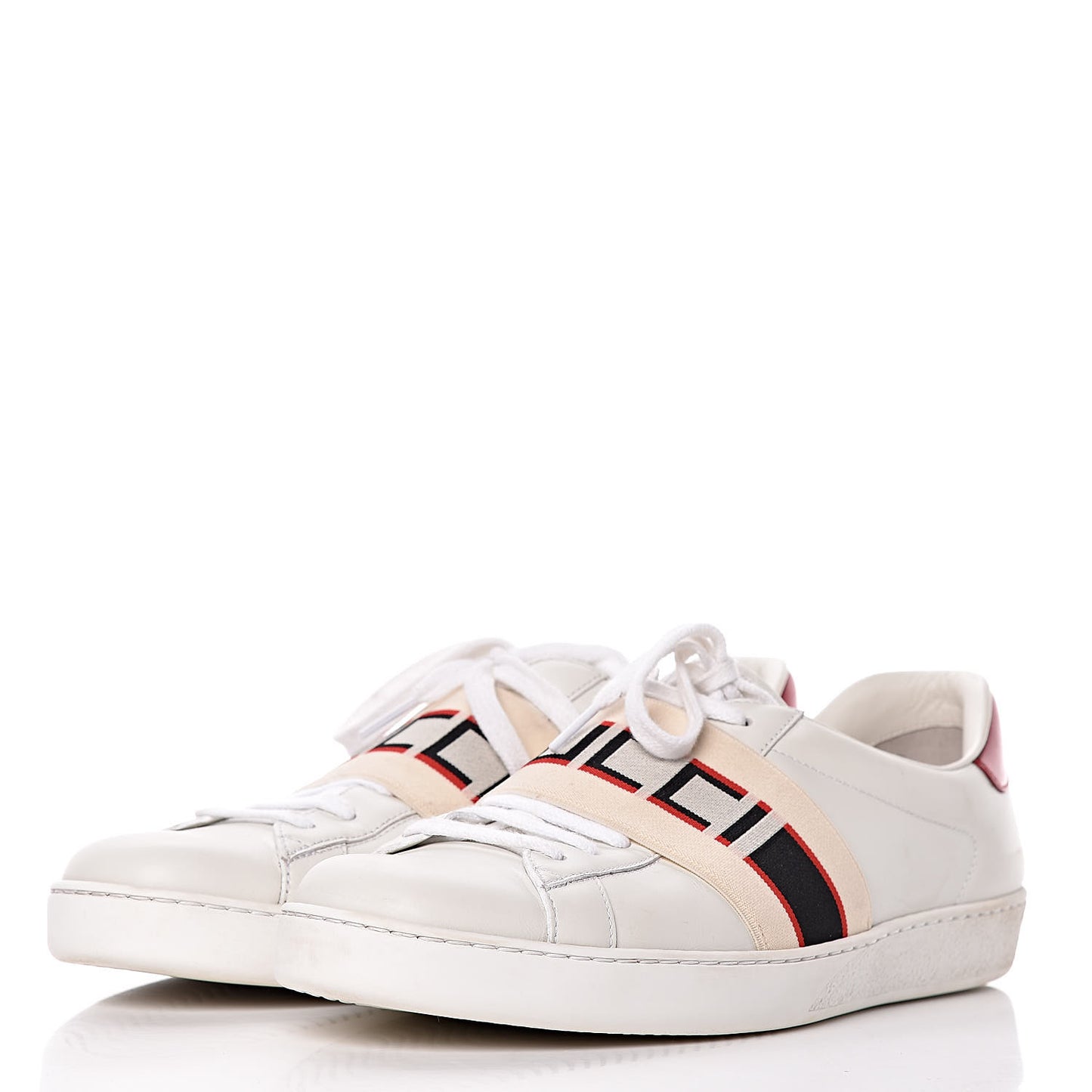 Calfskin Stripe Mens New Ace Sneakers 9.5 White Ecru Red Flame