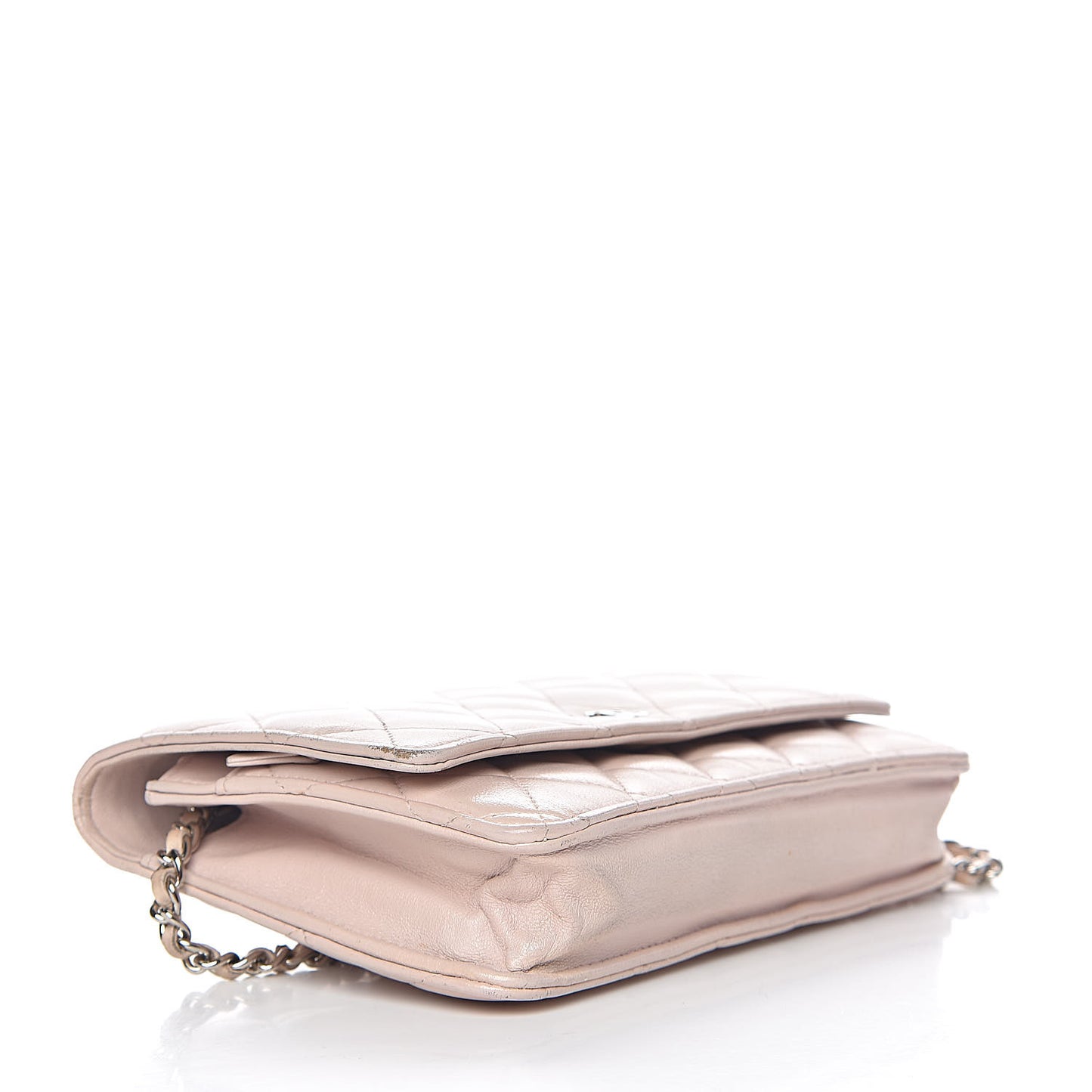 Lambskin Quilted Wallet On Chain WOC Rose Pale