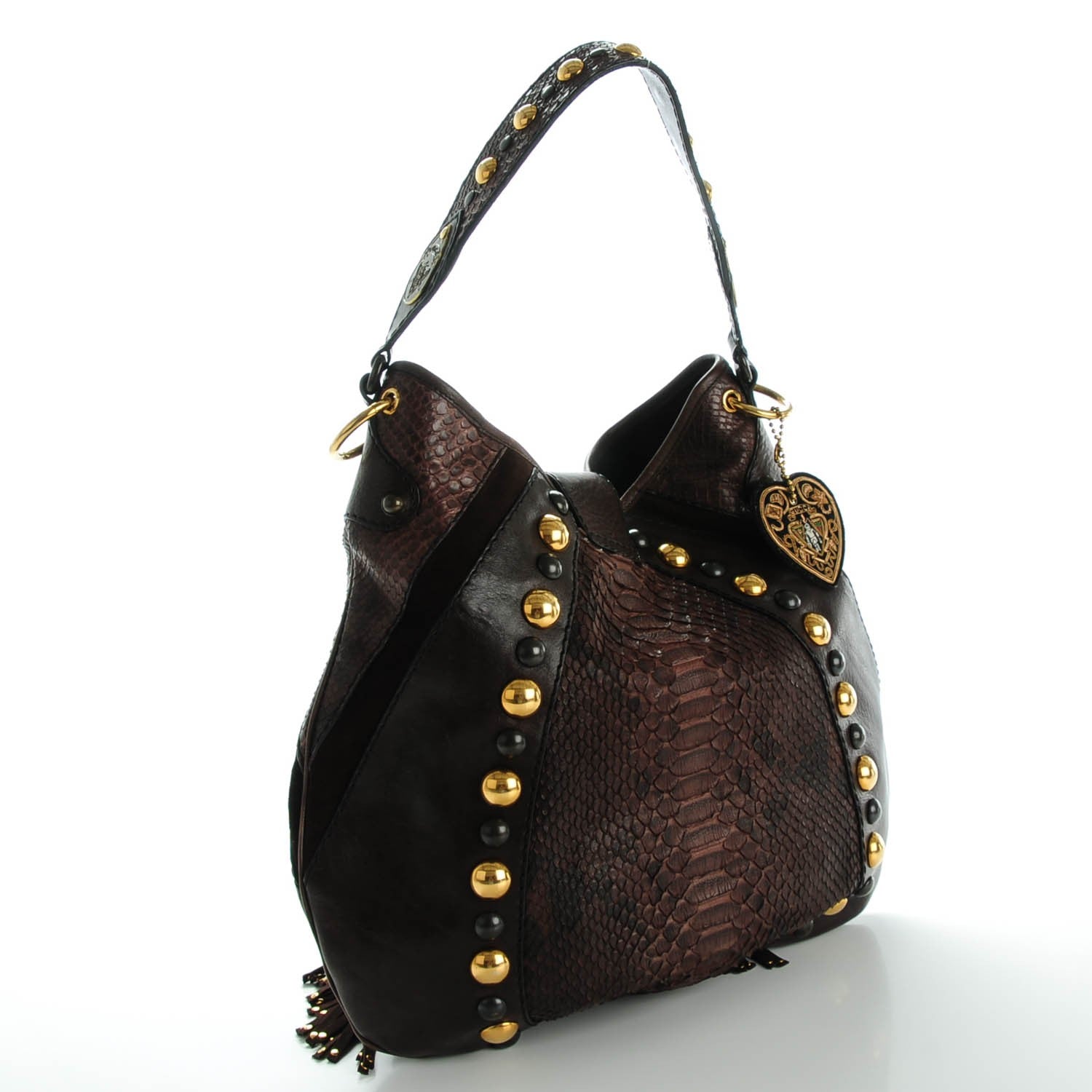 Gucci Calfskin Python Suede Fringe Babouska Hobo Brown 3 of 7