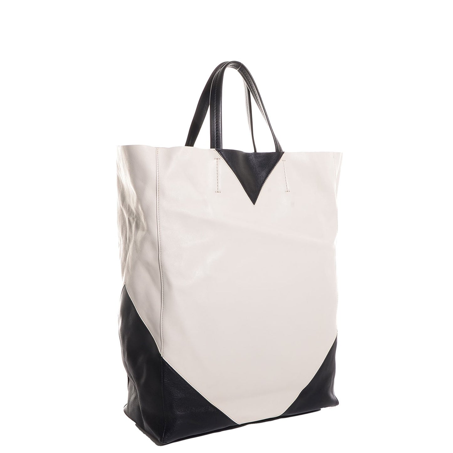 Lambskin Vertical Bi-Color Coeur Cabas Black White