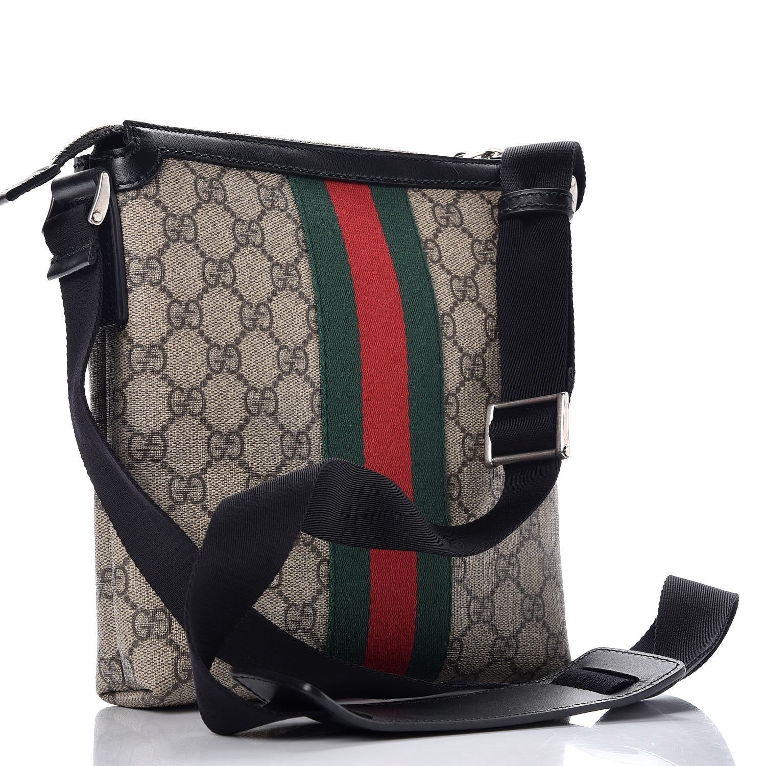 Gucci GG Supreme Monogram Web Messenger Bag Black 3 of 7