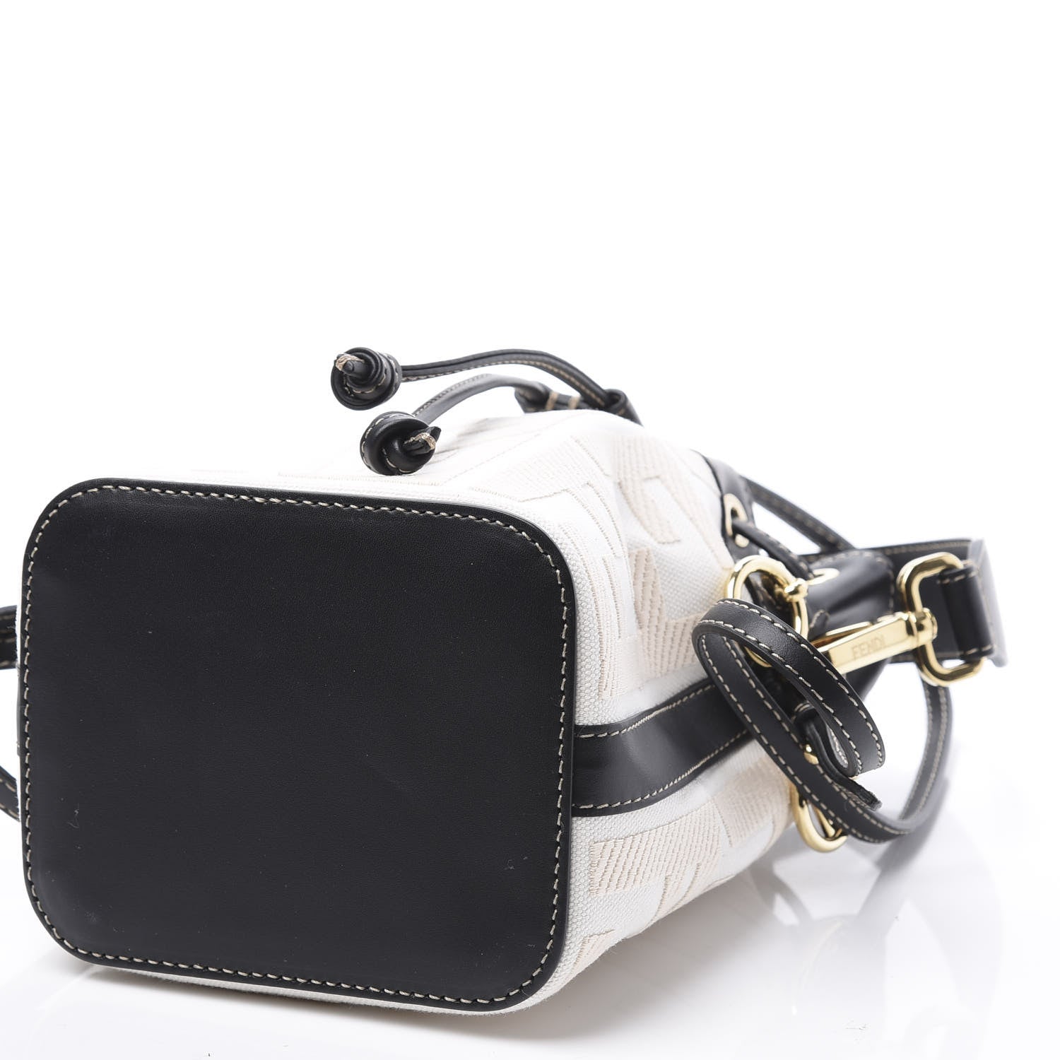 Fendi Canvas Vitello King F is Fendi FF Embroidered Mini Mon Tresor Bucket Bag Grezzo Black 9 of 13