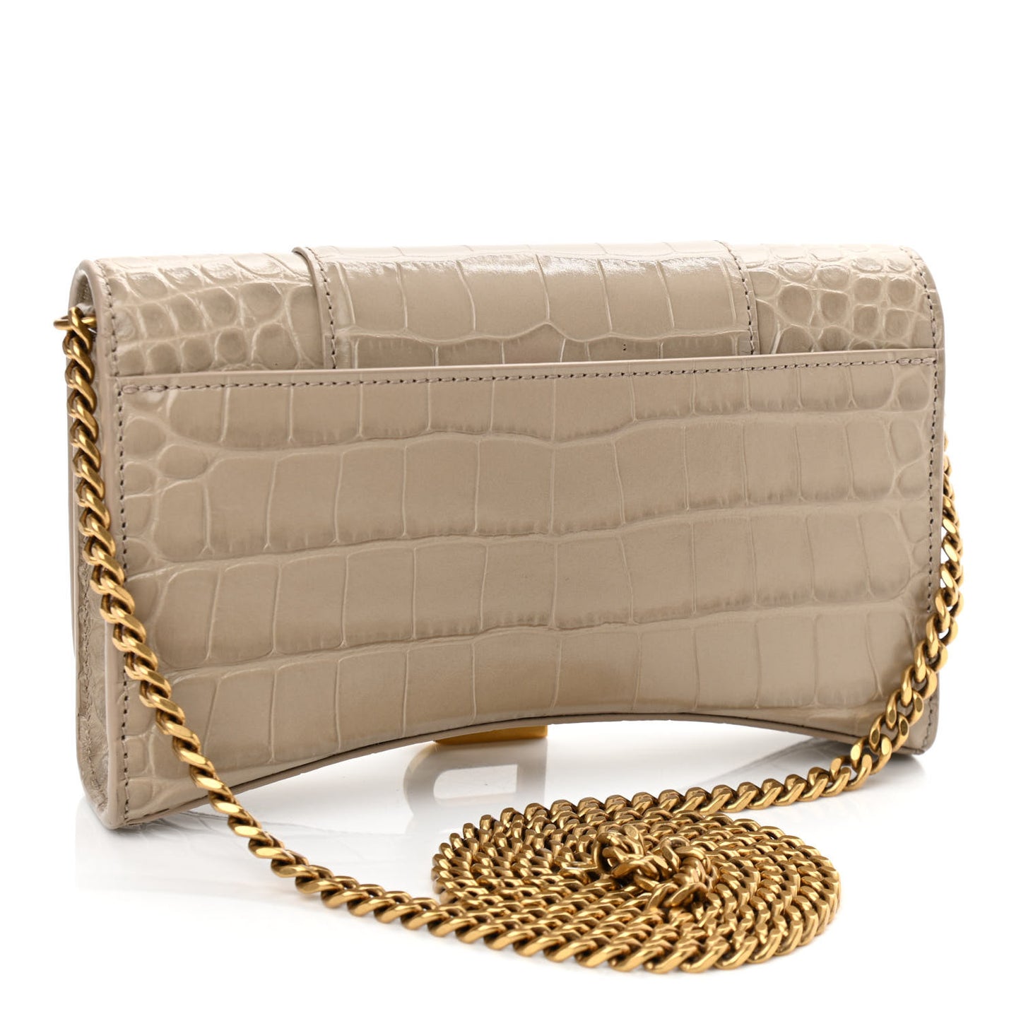 Shiny Calfskin Crocodile Embossed Hourglass Chain Bag Taupe