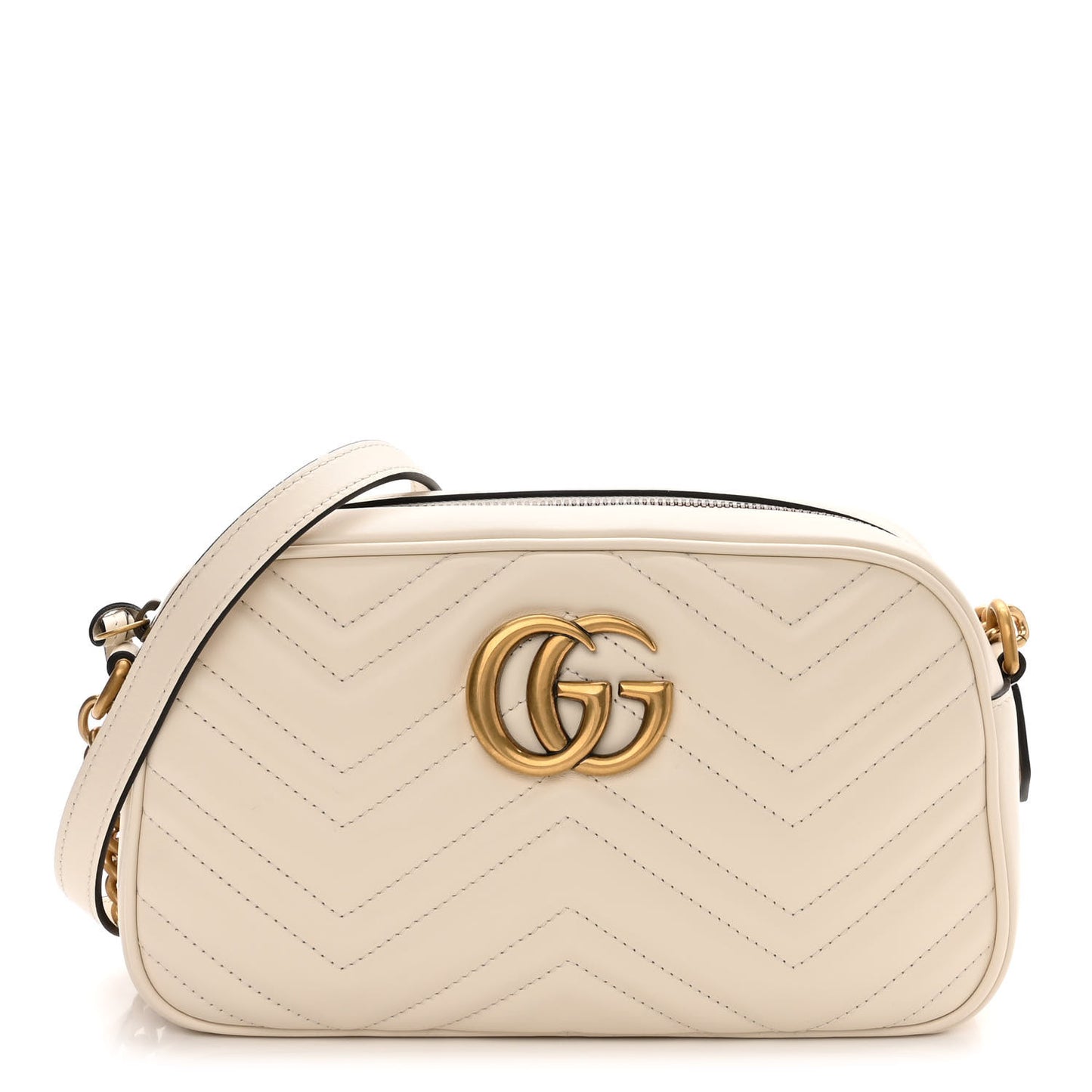 Calfskin Matelasse Small GG Marmont Chain Shoulder Bag White