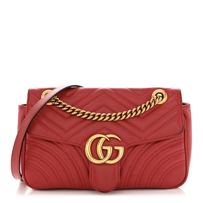 Gucci Calfskin Matelasse Small GG Marmont Shoulder Bag Hibiscus Red 1 of 17
