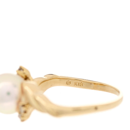 Mikimoto 18K Yellow Gold Diamond Pearl 7.5mm Twist Ring 47 4 5 of 5