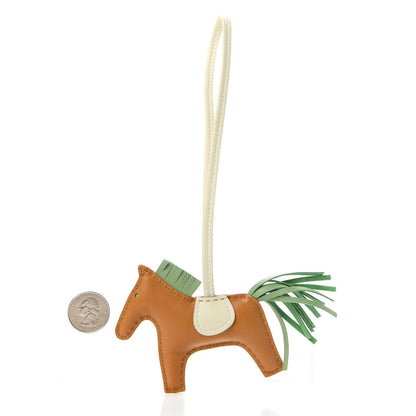 Hermes Milo Lambskin Grigri Rodeo Horse Bag Charm PM Sesame Vert Criquet Craie 2 of 4