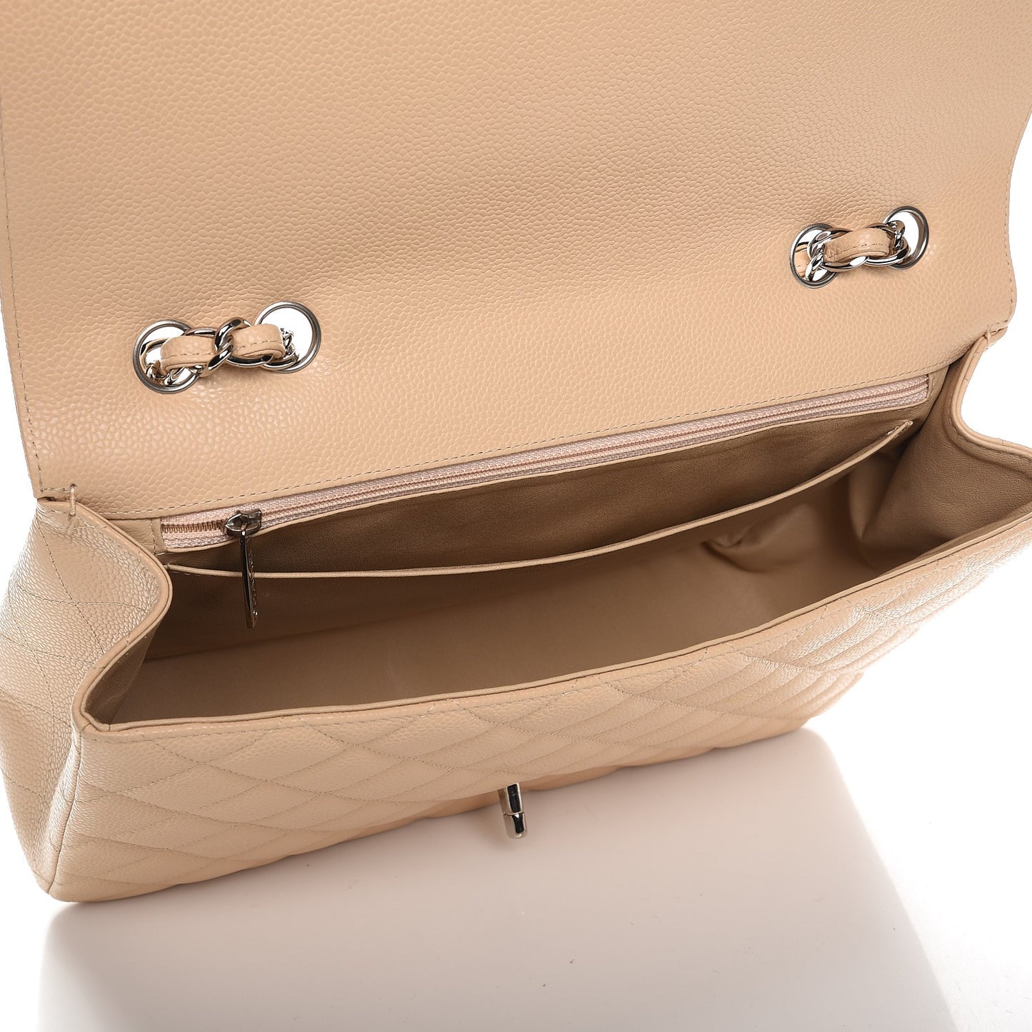 Caviar Quilted Jumbo Single Flap Beige Clair