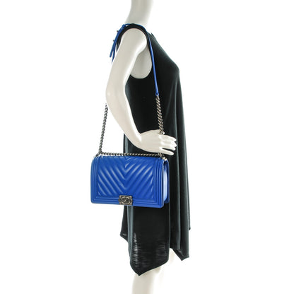 Chanel Calfskin Chevron Quilted Medium Boy Flap Bright Blue 2 of 9