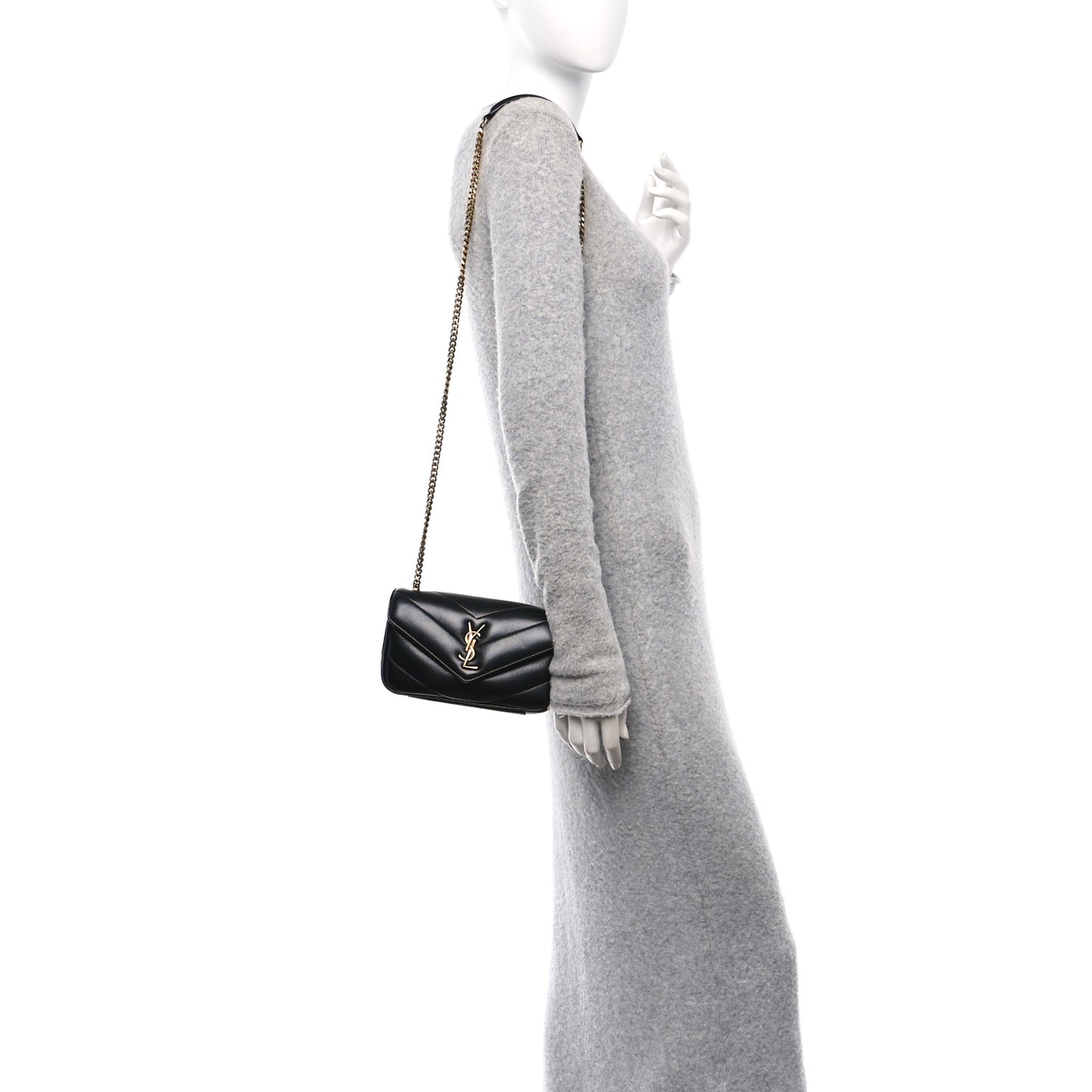 Lambskin Chevron Quilted Mini Loulou Black