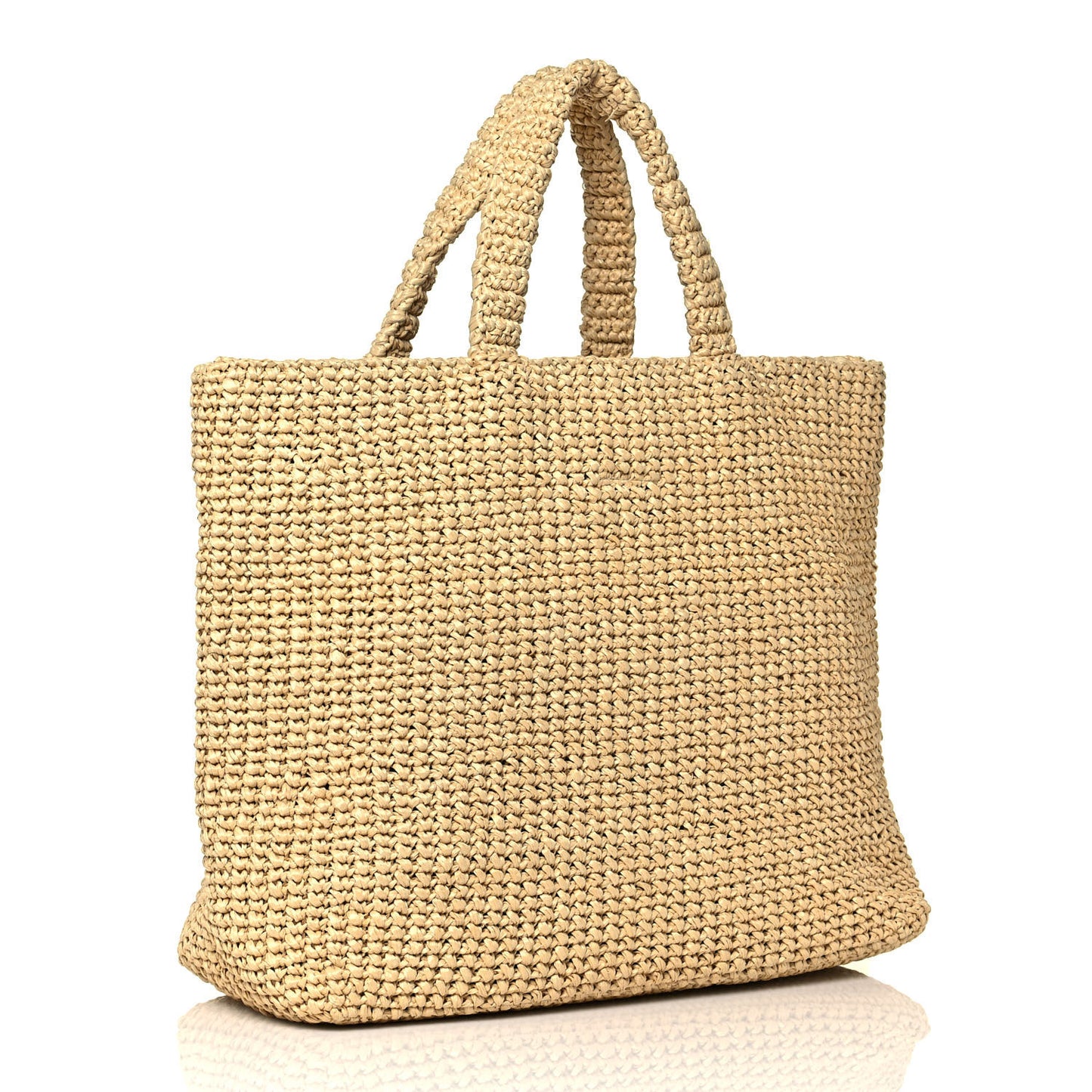Yarn Raffia Effect Crochet Embroidered Logo Tote Naturale