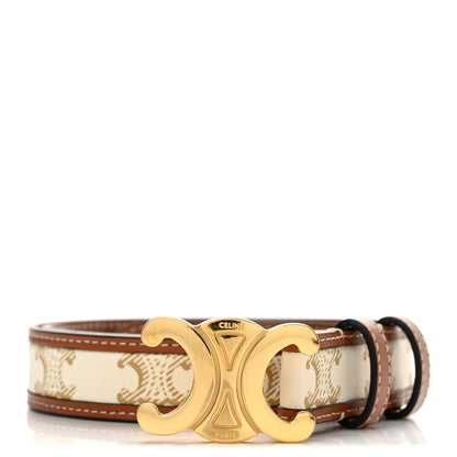Celine Canvas Calfskin Medium 25mm Triomphe Belt 75 30 White Tan 1 of 6