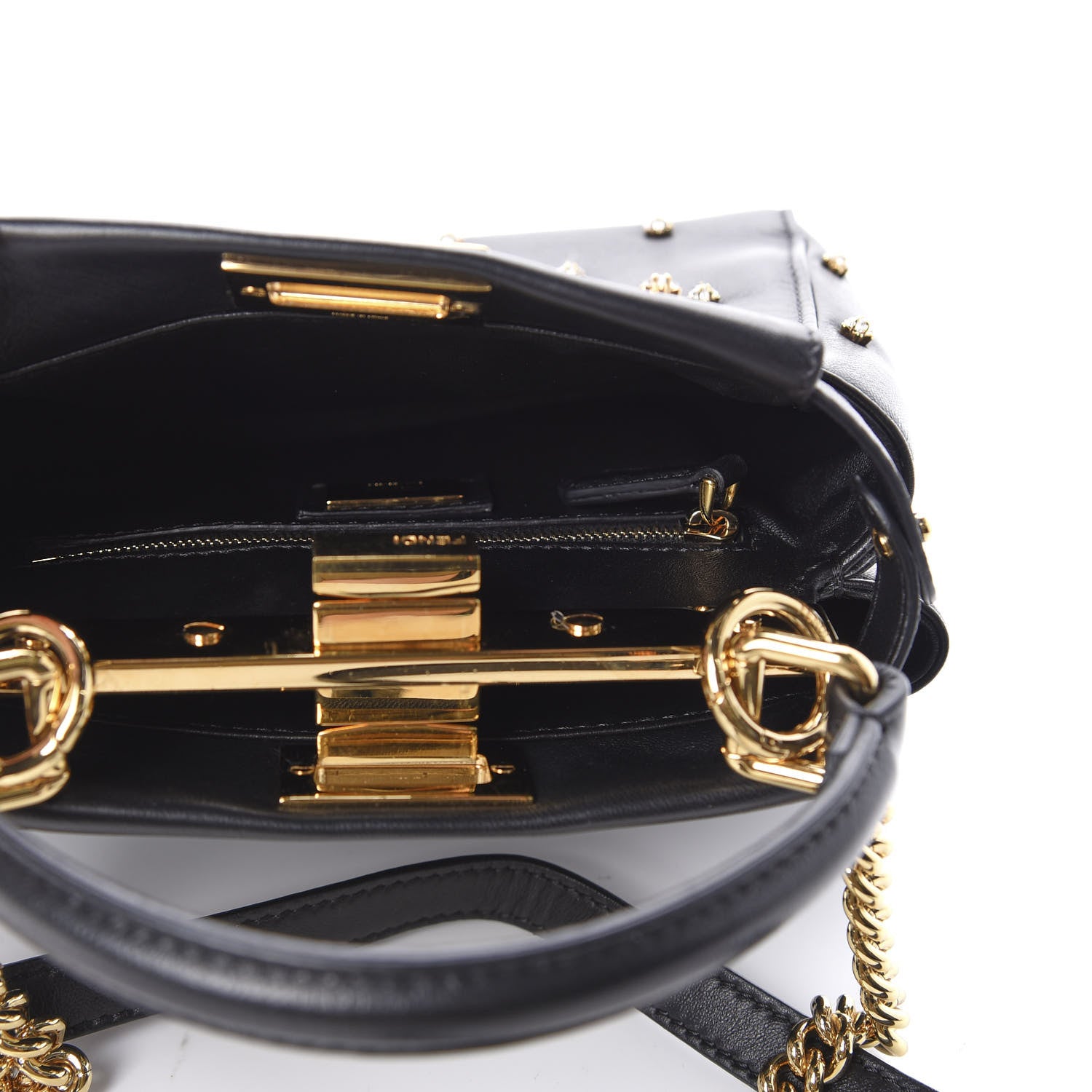Fendi Nappa Crystal Studded XS Peekaboo Iconic Satchel Black 5 of 11