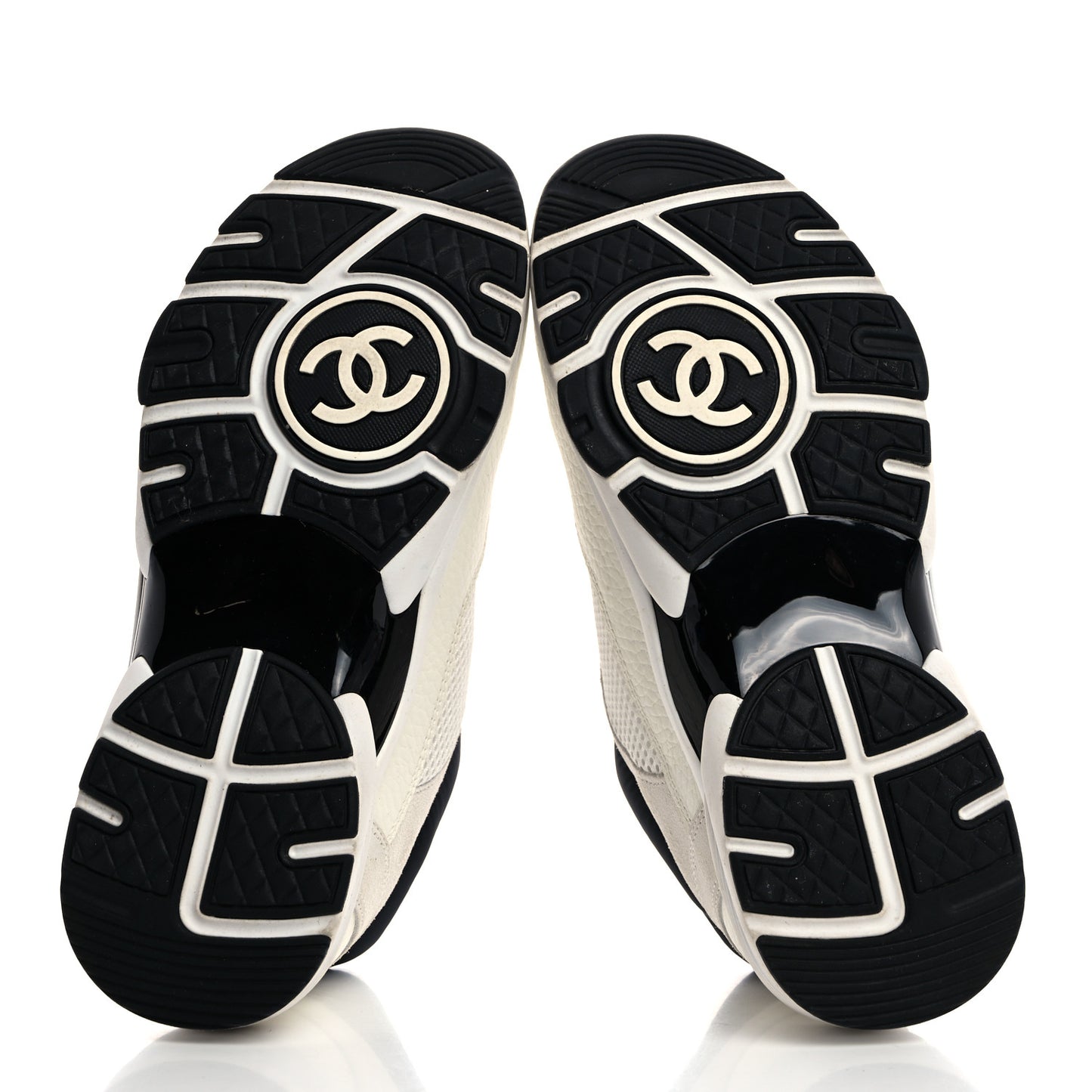 Mesh Suede Calfskin Grained Calfskin Womens CC Sneakers 37 White Black