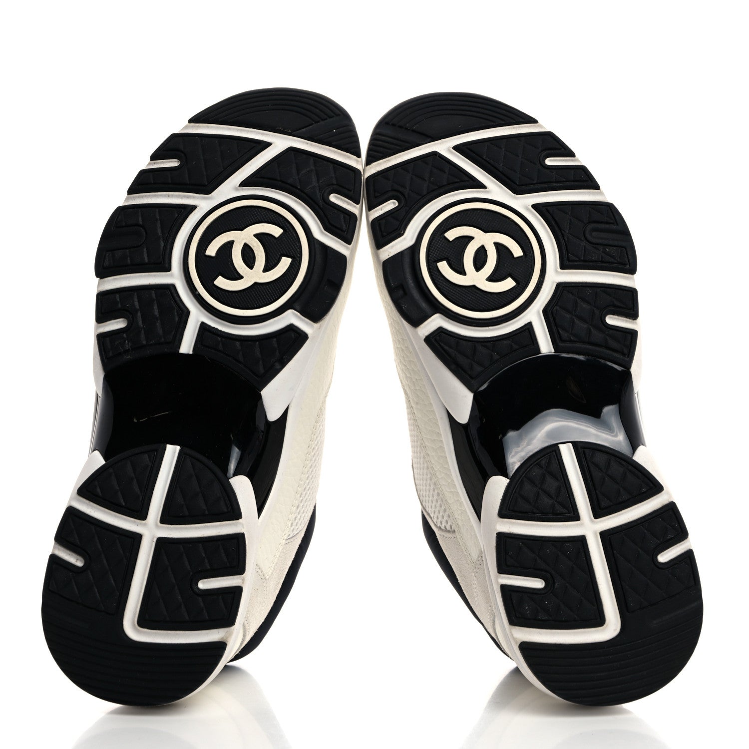 Chanel Mesh Suede Calfskin Grained Calfskin Womens CC Sneakers 37 White Black 5 of 9