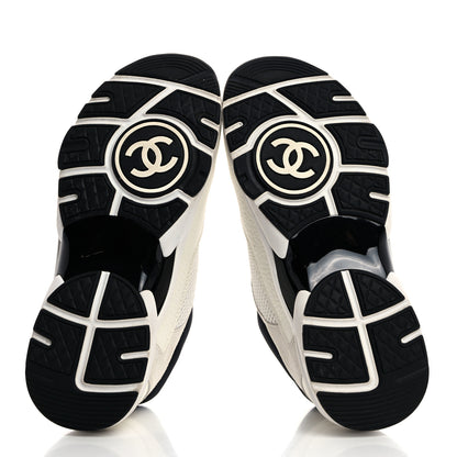 Chanel Mesh Suede Calfskin Grained Calfskin Womens CC Sneakers 37 White Black 5 of 9
