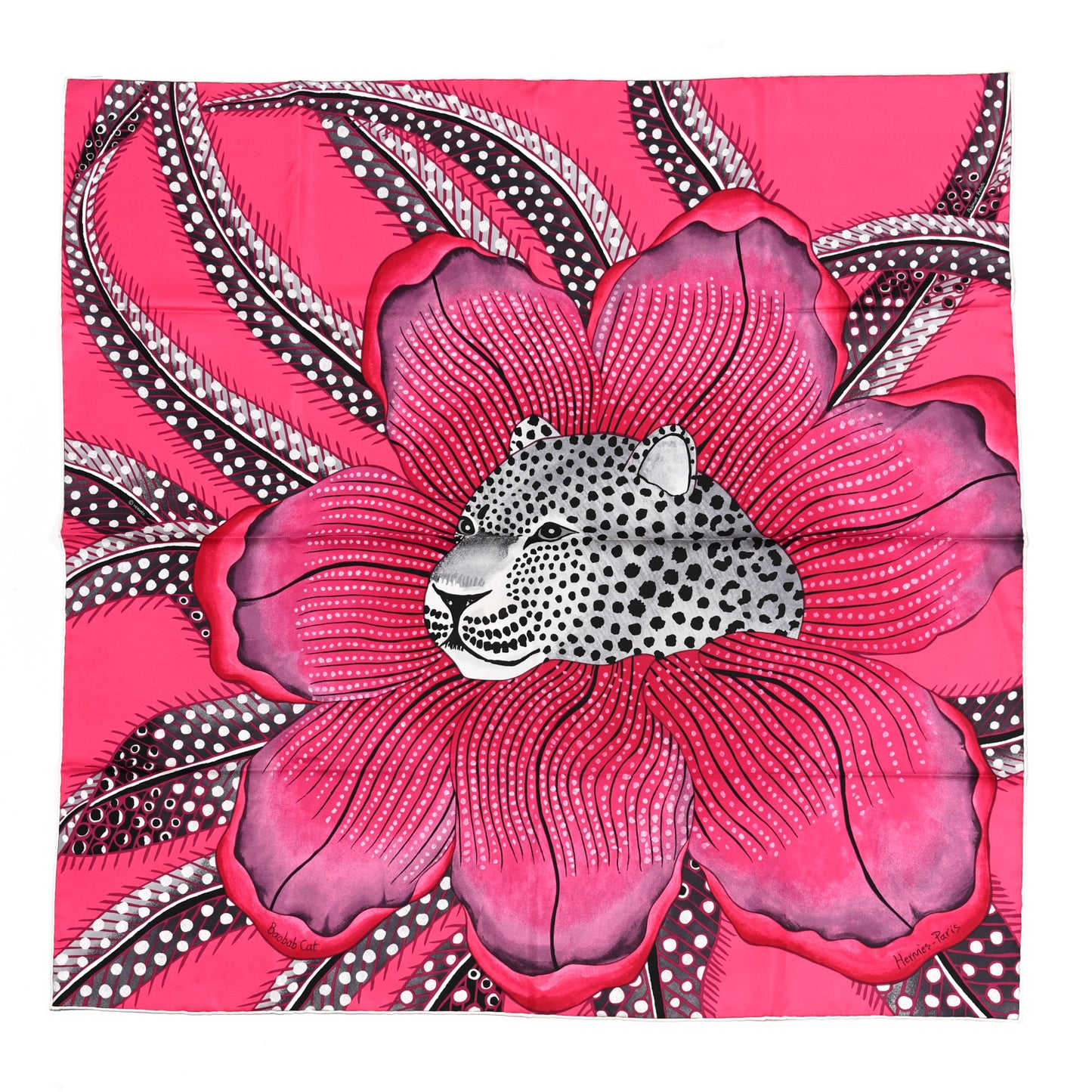Silk Baobab Cat Scarf 90 Rose Vif Prune Gris