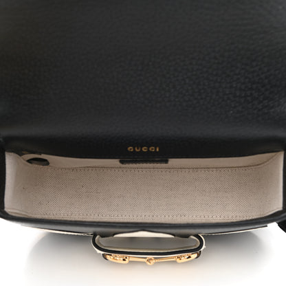 Gucci X ADIDAS Textured Dollar Calfskin Web Trefoil Mini Horsebit 1955 Shoulder Bag Black Off White 6 of 10