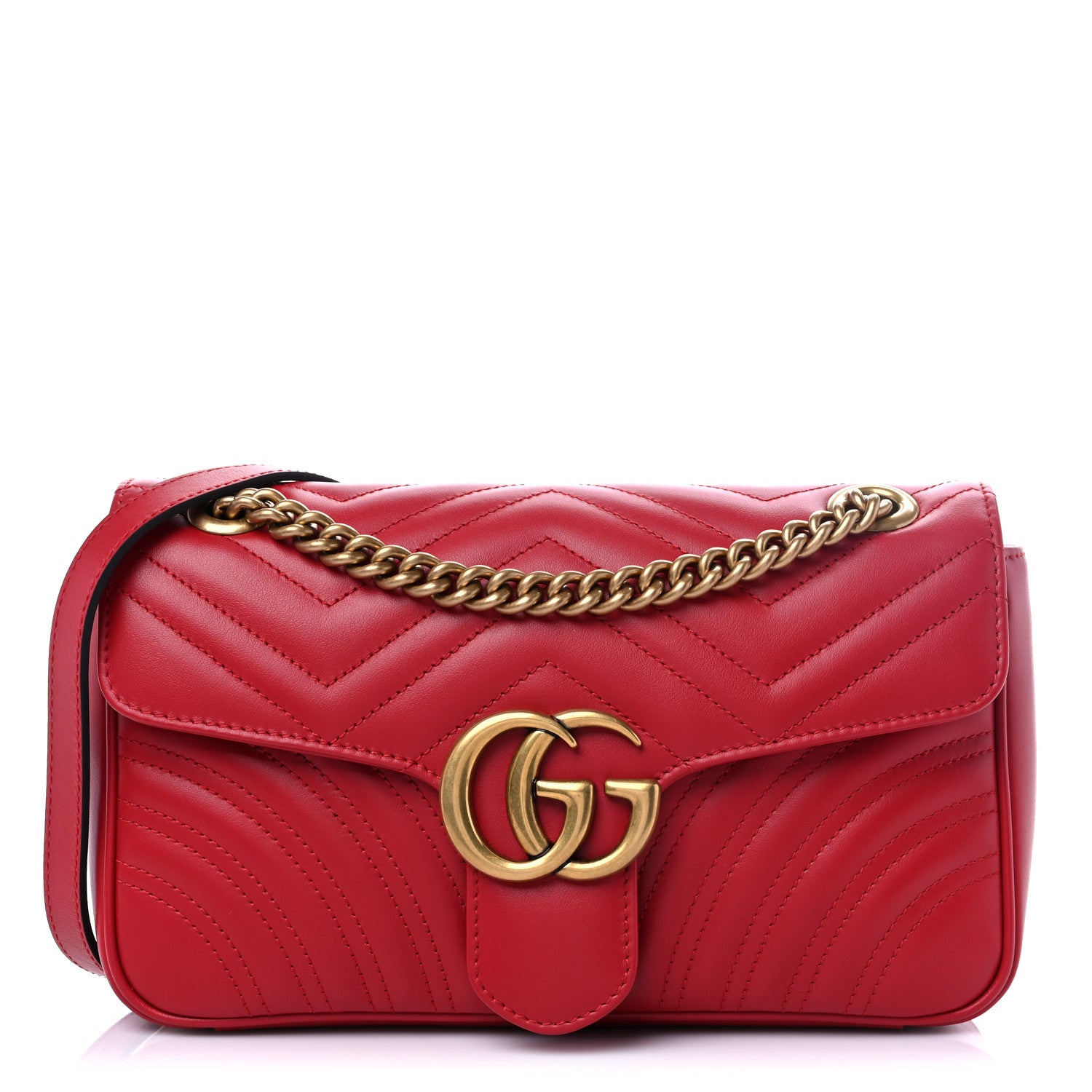 Gucci Calfskin Matelasse Small GG Marmont Shoulder Bag Hibiscus Red 1 of 9