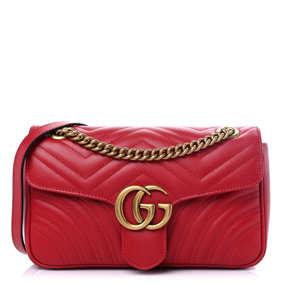 Gucci Calfskin Matelasse Small GG Marmont Shoulder Bag Hibiscus Red 1 of 9