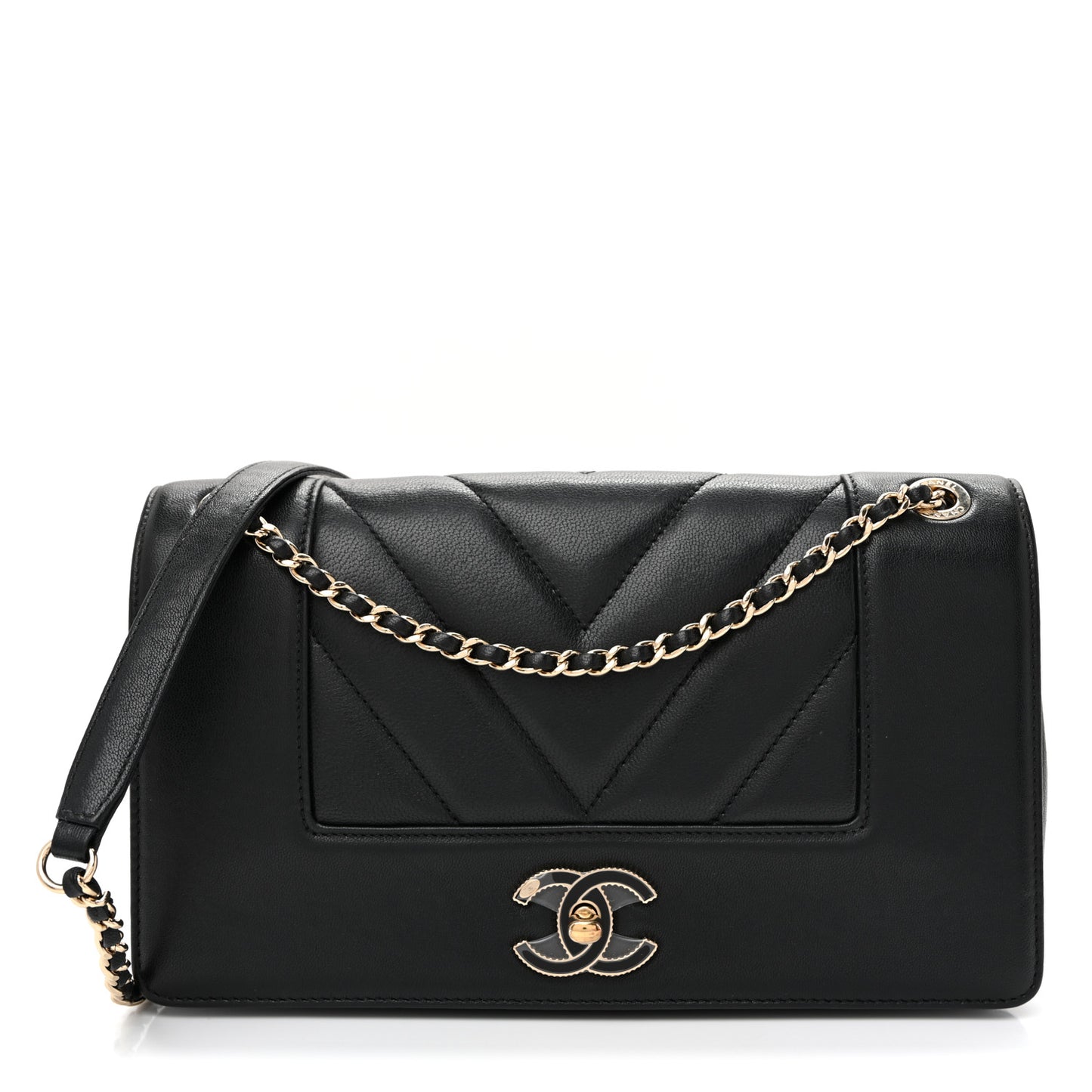 Sheepskin Chevron Quilted Medium Vintage Mademoiselle Black