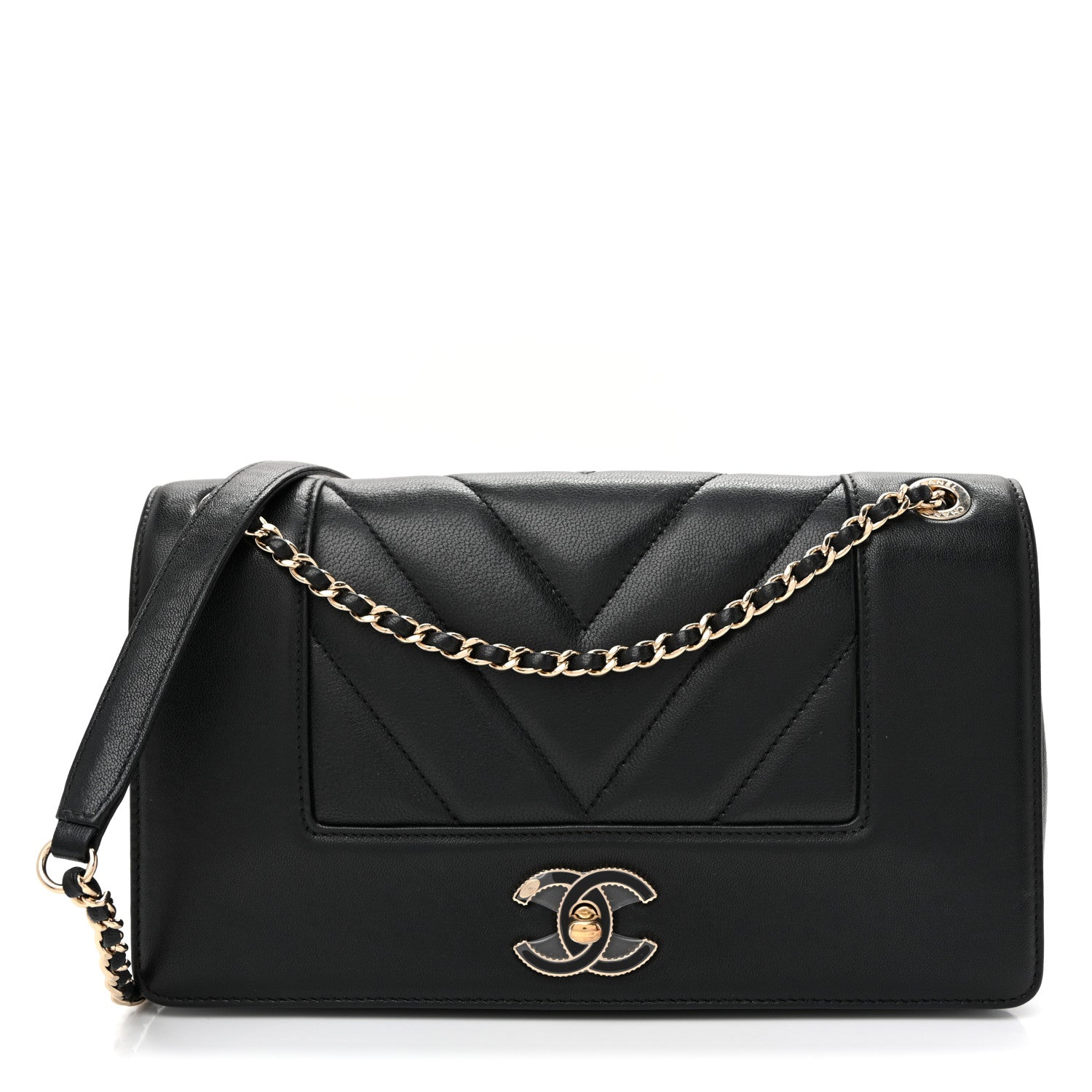 Chanel Sheepskin Chevron Quilted Medium Vintage Mademoiselle Black 1 of 11