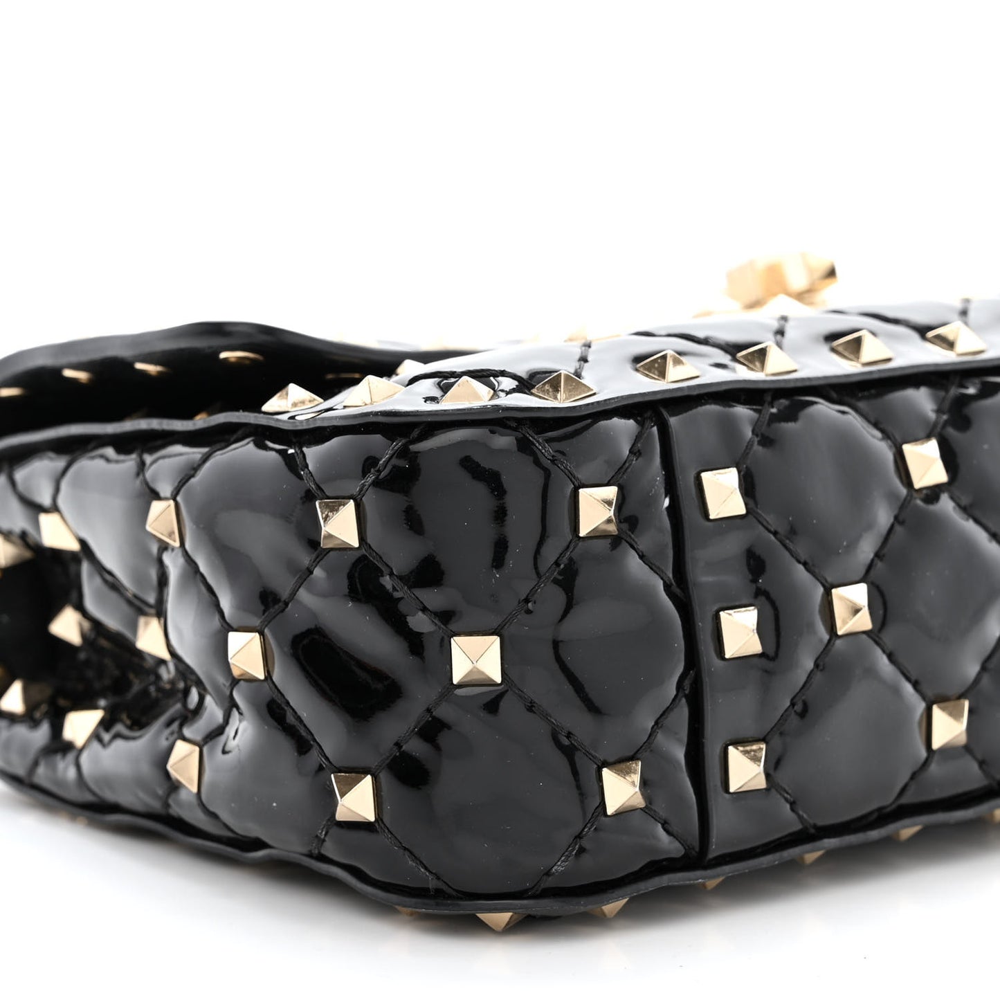 Patent Small Rockstud Spike Shoulder Bag Black