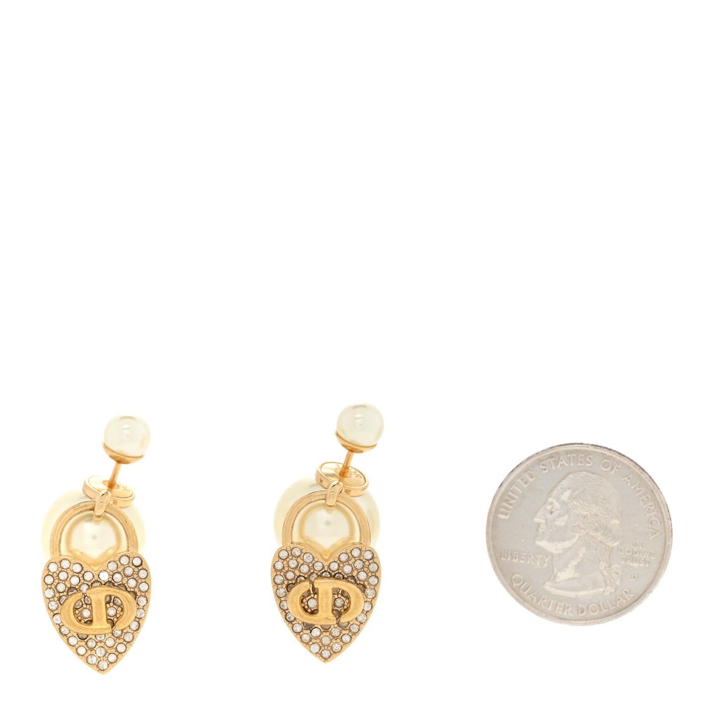 Pearl Crystal Dior Heart Tribales Drop Earrings Gold