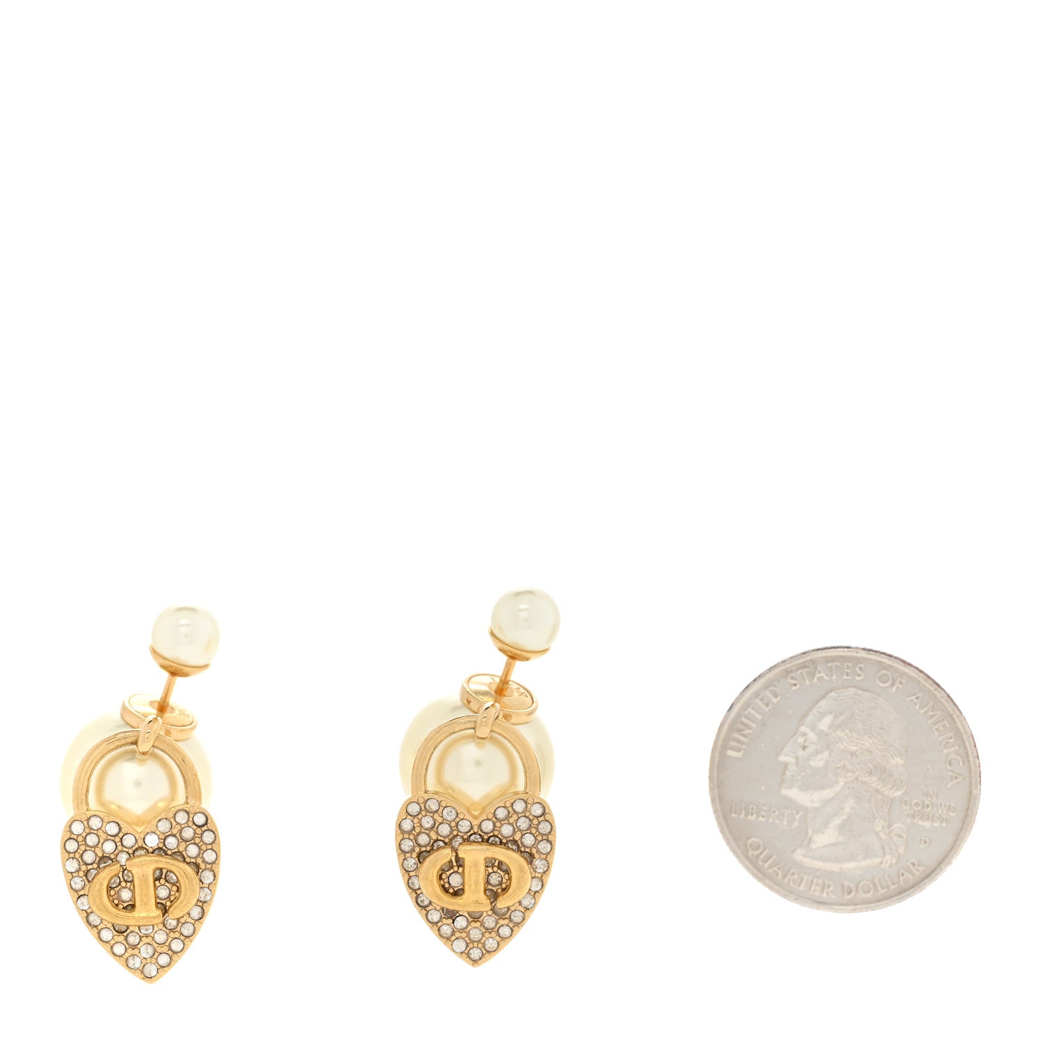 Christian Dior Pearl Crystal Dior Heart Tribales Drop Earrings Gold 2 of 5