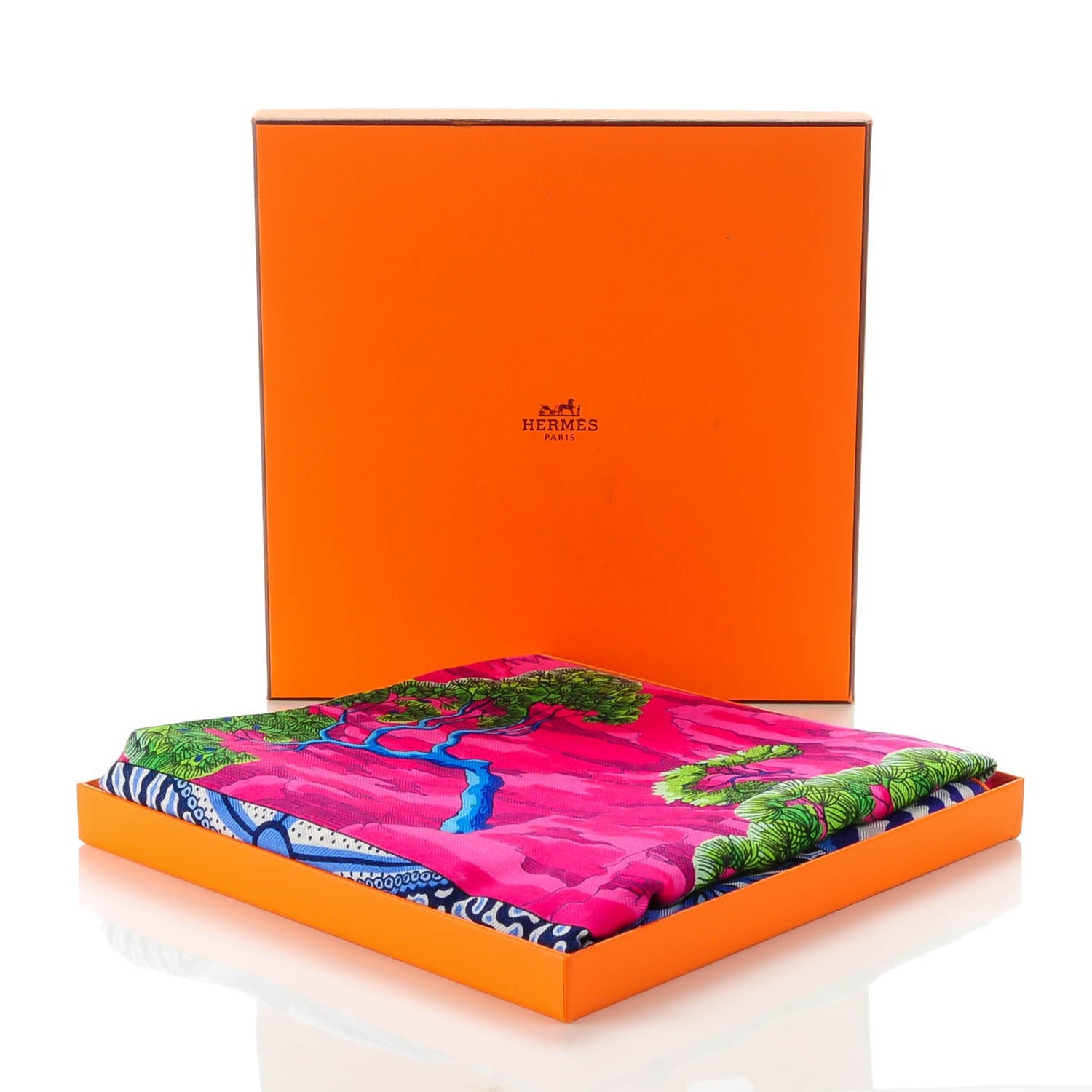 Hermes Cashmere Silk Sieste Au Paradis Shawl 140 Fuchsia Orange Bleu 8 of 8