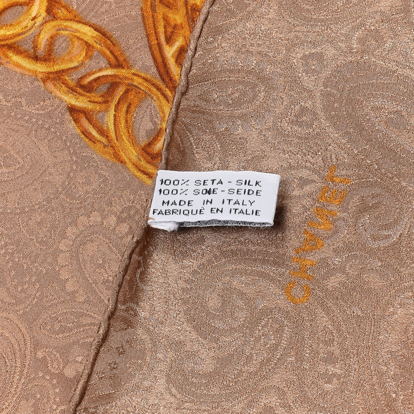 Silk Paisley CC Chain Square Scarf Brown