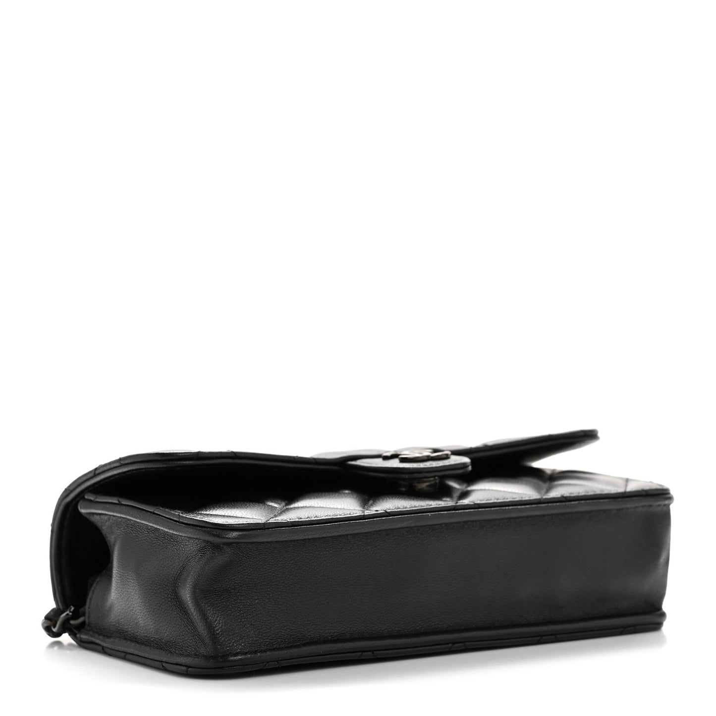 Lambskin Quilted Flap Phone Holder With Chain So Black